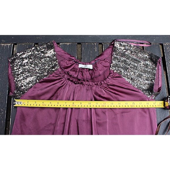 Day Birger et Mkkelsen - Silk Charmeuse Babydoll Dress with Sequin Sleeves, S M - Picture 5 of 11